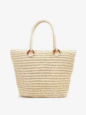 Jasnobeżowa Torebka z Plecionki w Stylu Boho z Rączkami Junimia