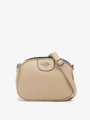 Jasnobeżowa Trzykomorowa Torebka z Metaliczną Ozdobą Nanilara fashion&bags