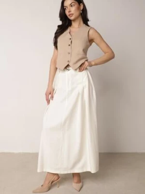 Jasnobeżowa Wiskozowa Spódnica o Rozkloszowanym Kroju z Plisami i Paskiem Rolea elsa.m by may