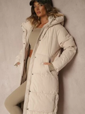 Jasnobeżowa Zimowa Kurtka z Pikowanymi Przeszyciami Kapturem i Suwakami Gionea melya by melody