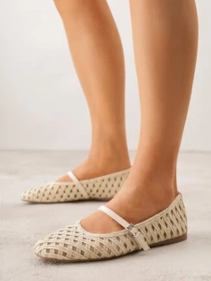 Jasnobeżowe Balerinki Ozdobione Ażurowym Motywem i Paskiem Nonaniassi