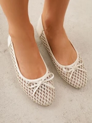 Jasnobeżowe Balerinki z Siateczkową Cholewką z Plecionką Zdobione Kokardką Harelaya goodin