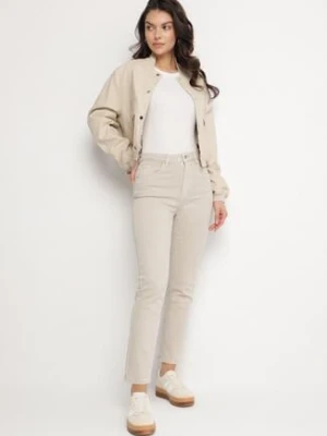 Jasnobeżowe Bawełniane Jeansy o Klasycznym Kroju Nallinda hello miss