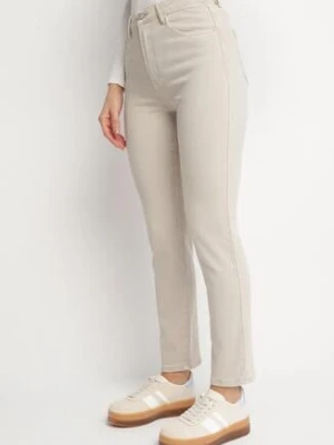 Jasnobeżowe Bawełniane Jeansy o Klasycznym Kroju Nallinda hello miss