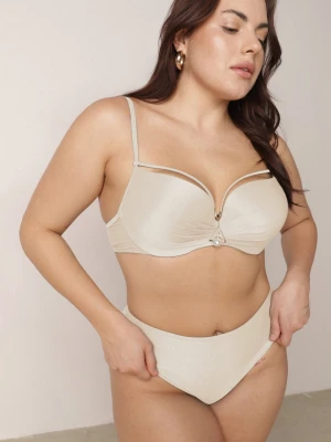 Jasnobeżowe Bikini Majtki Figi i Biustonosz z Paskami i Perłową Aplikacją Cahresha Swest Beżowy
