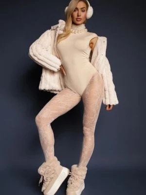 Jasnobeżowe Body z Golfem bez Rękawów Averille by swan