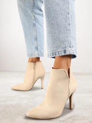 Jasnobeżowe Botki na Szpilce ze Szpiczastym Noskiem Reyi vices
