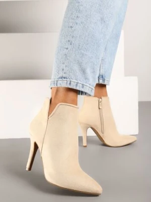 Jasnobeżowe Botki na Szpilce ze Szpiczastym Noskiem Yegene
