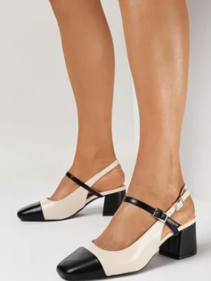 Jasnobeżowe Czółenka na Niskim Słupku z Kwadratowym Noskiem Calida