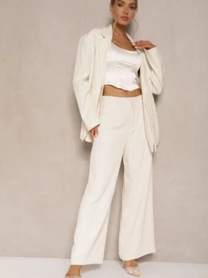 Jasnobeżowe Garniturowe Szerokie Spodnie High Waist Karmoi