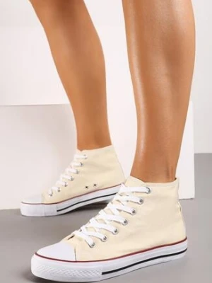 Jasnobeżowe Klasyczne Trampki za Kostkę ze Sznurowaniem Hulagia