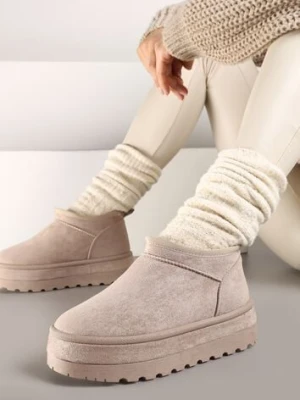 Jasnobeżowe Krótkie Śniegowce Vices z Ozdobną Lamówką Olfedi