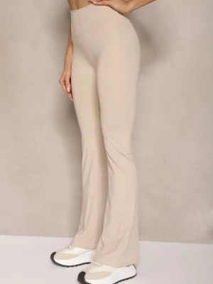 Jasnobeżowe Legginsy Dzwony High Waist Orruvana