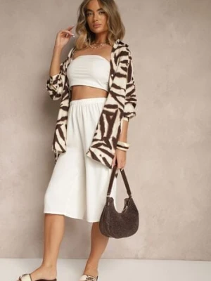 Jasnobeżowe Luźne Spodnie 3/4 z Kieszonkami Efrinea h&s