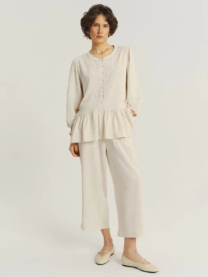 Jasnobeżowe luźne spodnie z paskiem w talii Greenpoint