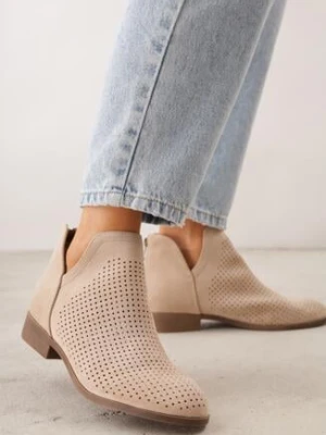 Jasnobeżowe Płaskie Botki Vices z Wycięciem Felilia