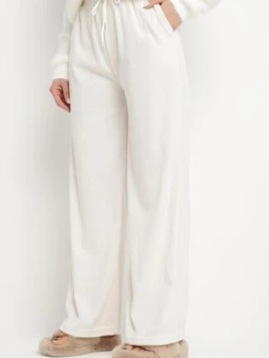 Jasnobeżowe Prążkowane Spodnie z Szerokimi Nogawkami i Gumką w Pasie Itrulla defox