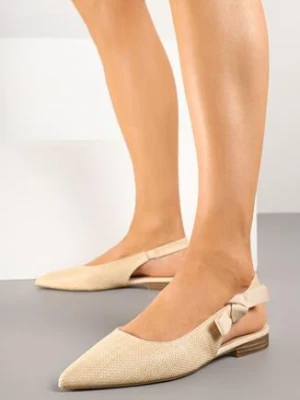 Jasnobeżowe Sandały z Odkrytą Piętą i Szpiczastym Noskiem Zdobione Tweedem Zolritia marquiiz
