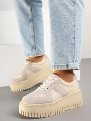 Jasnobeżowe Sneakersy na Grubej Podeszwie z Ozdobnym Paskiem Viviriana seastar