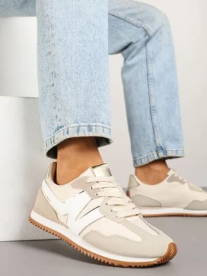 Jasnobeżowe Sneakersy z Geometrycznym Wzorem i Metaliczną Wstawką Zolio via giulia