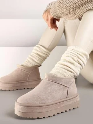 Jasnobeżowe Śniegowce Vices z Krótką Cholewką Ocieplone Futerkiem Grelfedi