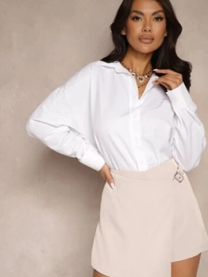 Jasnobeżowe Spódnico-Szorty High Waist z Paskiem i Klamrą Nonithra metro five