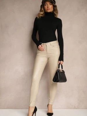 Jasnobeżowe Spodnie Skinny z Ekoskóry Operwena daysie