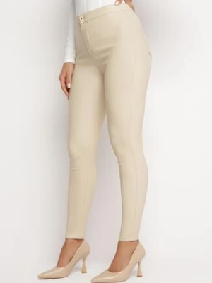 Jasnobeżowe Spodnie Skinny z Imitacji Skóry Stana daysie