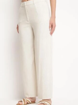 Jasnobeżowe Spodnie Wiskozowe z Lnem o Garniturowym Kroju Zapinane na Haczyk Folessa bisou's project