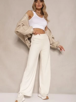Jasnobeżowe Spodnie z Bawełną o Szerokim Kroju High Waist Efleria alina