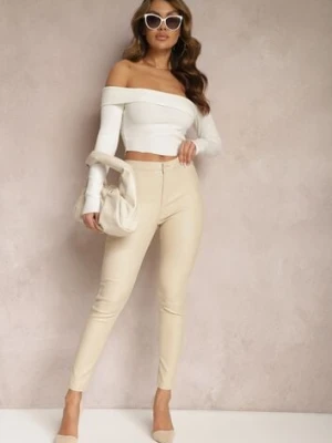 Jasnobeżowe Spodnie z Ekoskóry o Fasonie Skinny Sonowa daysie