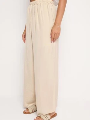 Jasnobeżowe Szerokie Spodnie z Gumką w Pasie Agate bludeise