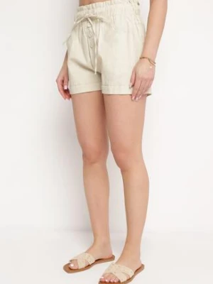 Jasnobeżowe Szorty z Gumką w Pasie Ściągane Troczkiem z Ozdobnymi Guzikami Damarie h&s
