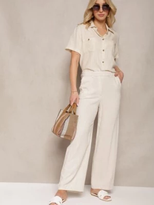 Jasnobeżowe Wiskozowe Spodnie z Lnem z Szerokimi Nogawkami Lomera bisou's project