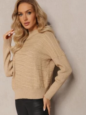 Jasnobeżowy Asymetryczny Sweter z Wełną Ozdobiony Tłoczeniem Aurorrsa wool fashion