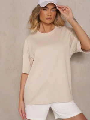 Jasnobeżowy Basicowy T-shirt z Bawełny Meranissea m&d fashion