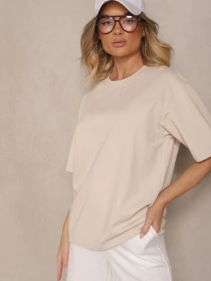 Jasnobeżowy Basicowy T-shirt z Bawełny Meranissea m&d fashion