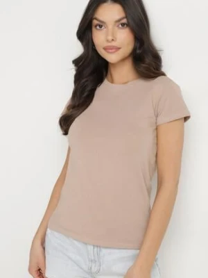Jasnobeżowy Bawełniany Klasyczny T-shirt Lunolia basic