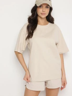 Jasnobeżowy Bawełniany Klasyczny T-shirt Merovira m&d fashion