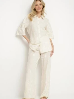 Jasnobeżowy Bawełniany Komplet Koszula i Szerokie Spodnie Divarea j&x