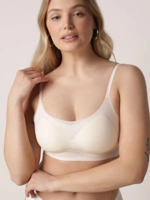 Jasnobeżowy Bezszwowy Biustonosz Bez Fiszbin z Usztywnianymi Miseczkami Leavessa love magnolia