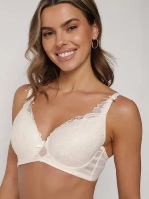 Jasnobeżowy Biustonosz Koronkowy z Kokardkami Themikaia