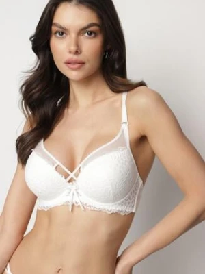 Jasnobeżowy Biustonosz Ozdobiony Koronką i Kokardą Ronavia han