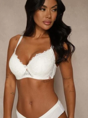 Jasnobeżowy Biustonosz Ozdobiony Koronką i Kokardką Aqiany love magnolia