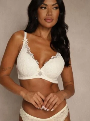 Jasnobeżowy Biustonosz Ozdobiony Koronką i Kokardkami Sellene love magnolia