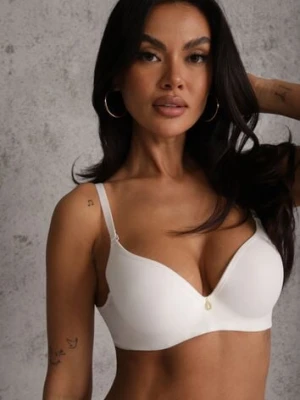 Jasnobeżowy Biustonosz Push Up o Gładkim Wykończeniu z Cyrkoniową Aplikacją Claronei han