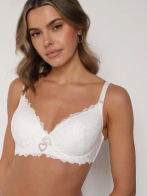 Jasnobeżowy Biustonosz z Koronką i Sercem z Cyrkonii Coratune love magnolia