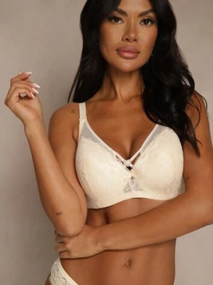 Jasnobeżowy Biustonosz z Koronki z Sercem z Cyrkonii Adrievianna love magnolia