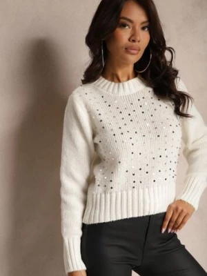 Jasnobeżowy Casualowy Sweter z Bawełną i Cekinami Savintha