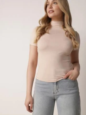 Jasnobeżowy Dopasowany T-shirt z Wiskozy z Golfem Isovera elsa.m by may